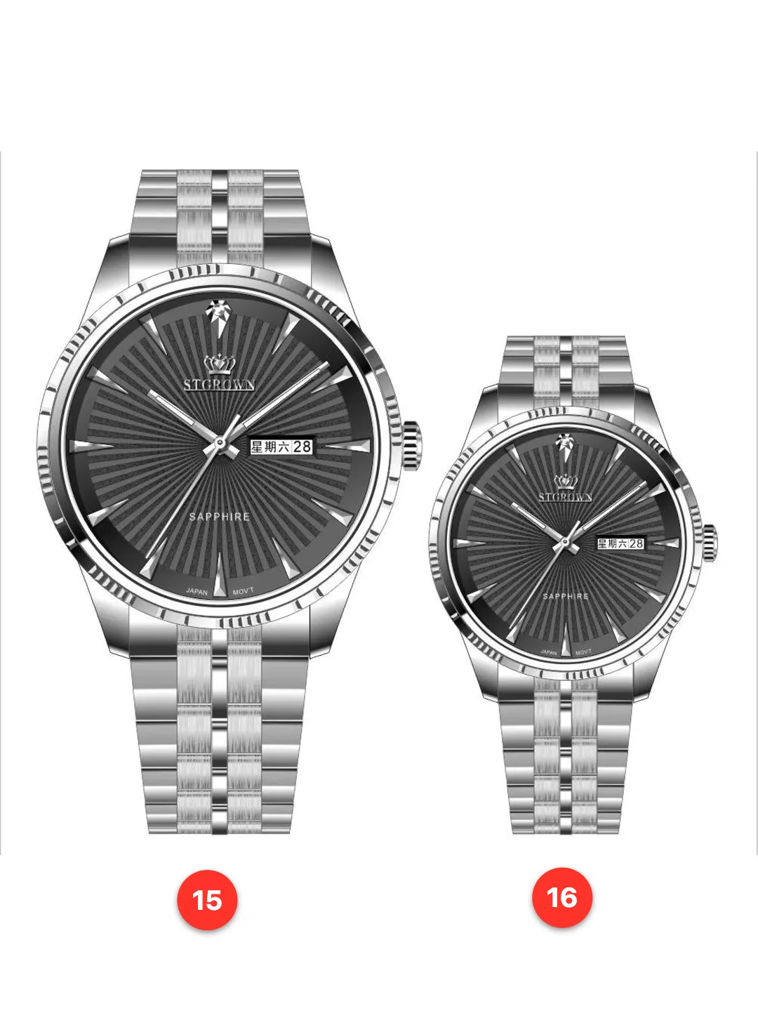 Couple 316L sapphire stainless steel quartz watches available for wholesale model 1
